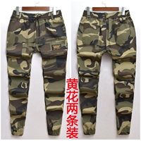X стиль пружина и осень желтые цветочные эластичные брюки (два)