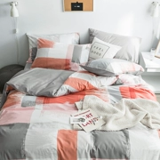 ins 4 gia đình Bắc Âu bốn bông ba mảnh giường bông đơn giản kẻ sọc tấm chăn ký túc xá - Bộ đồ giường bốn mảnh