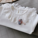Осенняя хлопковая кружевная футболка, лонгслив для девочек, детский топ, коллекция 2022, кружевное платье, длинный рукав