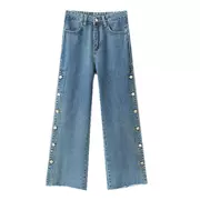 Mùa xuân 2019 của phụ nữ phiên bản Hàn Quốc mới của eo cao lỏng lẻo khóa rộng quần ống rộng quần học sinh quần jeans hoang dã - Cộng với kích thước quần áo
