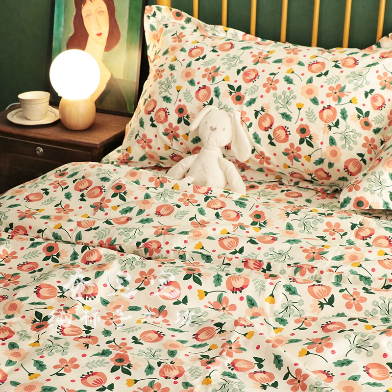 All -cotton encrypted oblique cotton cloth /old coarse cloth broken floral dormitory girl pure cotton sheet quilt pillow case