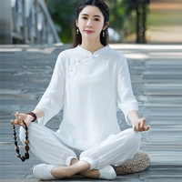 Буддийская женскую одежду Служба резидента молодая китайская одежда в тан -одежде дзен чайная одежда весна и летние хлопковые и белье