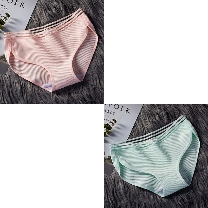 040 Tender Powder + Milk Green2 strip / 3 strip ma'am underpants female pure cotton solar system Korean version Cotton girl student middle-waisted girl student Lace Briefs