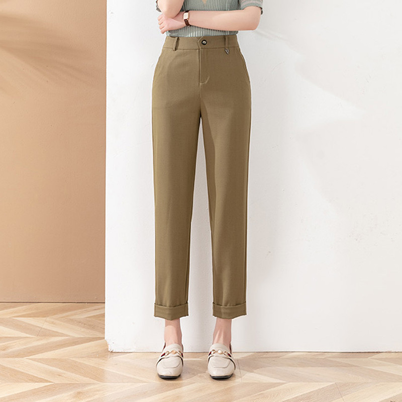 Factory direct sales of spring women's pants, high-waisted casual Harem pants, nine-inch pants, elegant cigarette pants, commuter straight-leg suit pants