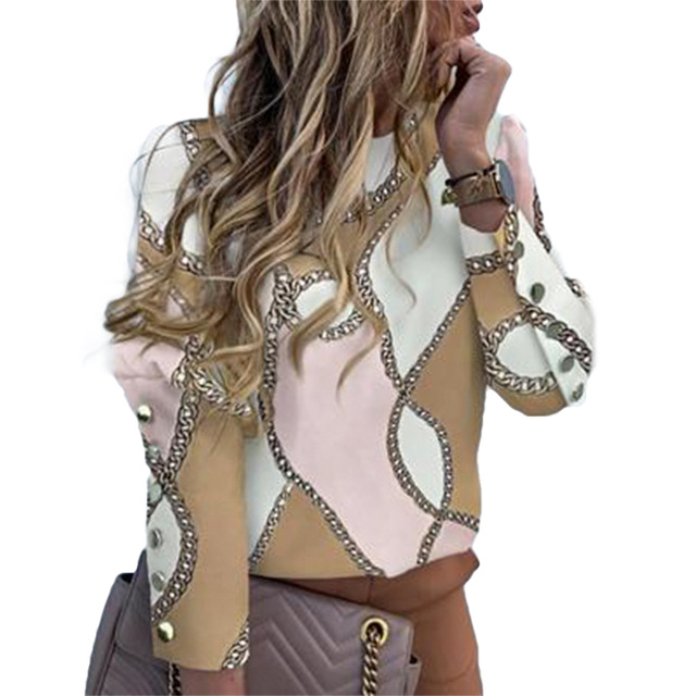 Zipper&PrintingPudcocoOfficeLadiesWomenBlousesWorkWearLongSleeveBa