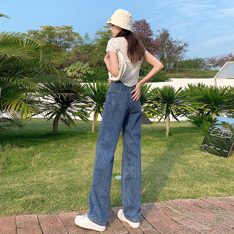 High-waisted loose straight-leg jeans for women's spring/Summer 2022, thin new style, wide-leg floor-length pants with a draping feel