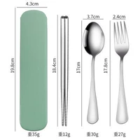 Ложка, вилка, палочки для еды, зеленый комплект, 3 предмета