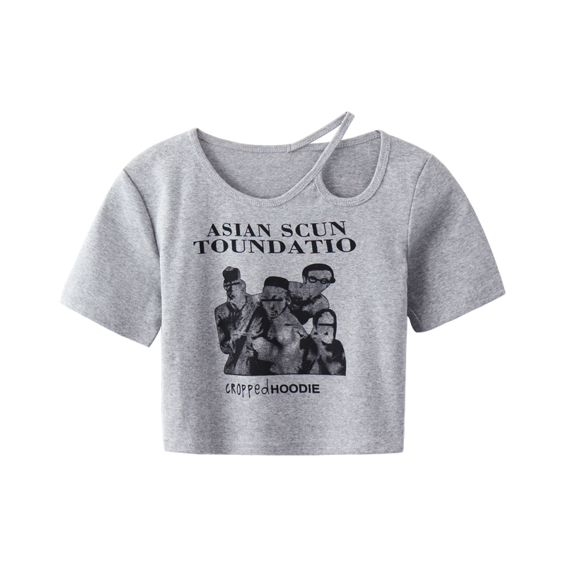 Grey T-shirthave cash less than that is registered in the accounts Short sleeve T-shirt female 2021 summer new pattern American style Retro Self cultivation Scheming Hollow out hottie ins tide jacket