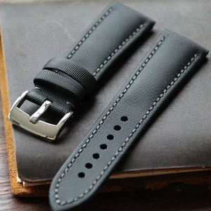 Импортный черный ремешок для часов, из натуральной кожи, 22mm