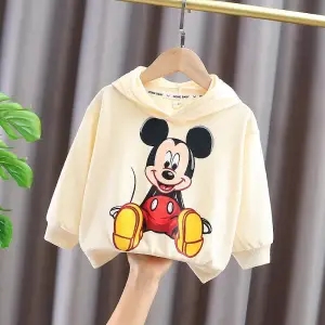 Beige ThinAutumn and winter baby Plush hoodie  Primary and secondary school children male girl thickening Sweater children Korean version Foreign style Mickey jacket tide