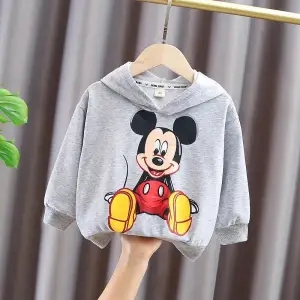 Thin GreyAutumn and winter baby Plush hoodie  Primary and secondary school children male girl thickening Sweater children Korean version Foreign style Mickey jacket tide