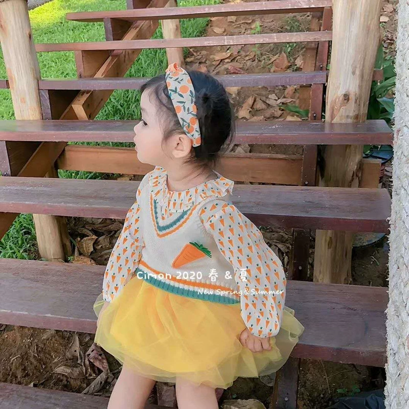 Thương hiệu quần áo trẻ em gái mùa xuân củ cải len vest xếp li áo sơ mi váy trẻ em Hàn Quốc quần áo trẻ em - Áo ghi lê