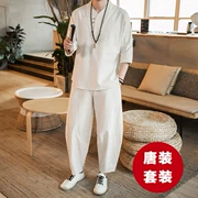 Tang phù hợp với linen phù hợp với phong cách Trung Quốc quần áo của nam giới cải thiện Hanfu nằm quần áo trang phục cổ bông và linen dịch vụ trà Trung Quốc trang phục dân tộc
