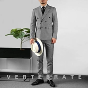 Vertebrate nam khí chất xám kẻ sọc phù hợp với phù hợp với quần tây hai mảnh phù hợp với phong cách kinh doanh Anh - Suit phù hợp