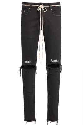 Black Letter (Knife Cut)Represent Knife cutting Embroidery cowboy Versatile Casual pants hole High street male Little feet Self cultivation Jeans FOG