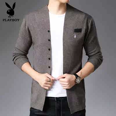 Áo len nam Playboy áo len nam áo len thanh niên bên ngoài áo len áo len đẹp trai quần áo - Cardigan
