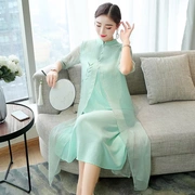 Mùa hè 2019 mới phong cách Trung Quốc phụ nữ Zen dịch vụ trà nữ nghệ thuật retro vẽ tay váy trà - Quần áo ngoài trời