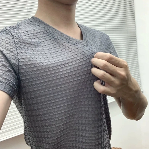 Мужская шелковая ткань, модная футболка, 3D, V-образный вырез