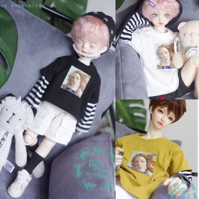 taobao agent Bjd doll clothes fake two printed T -shirt white eyes TFOR6 points 4 points 3 points Pu Shu uncle SD17 meow black and white yellow