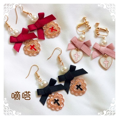 taobao agent Tican hand -made original Japanese soft girl Lolita Love Cross Earrings Ear Curch Babydoll