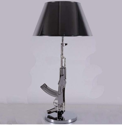 Gun Electroplated Silver + Silver LampshadeItaly Gun _ LoungeTablelampGun | Long gun Floor lamp AK47 Desk lamp