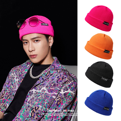 taobao agent Pure color knitted hat short Wang Jiaer's same hat Teamwang cold hat black tide male gourd skin hat shows a small face