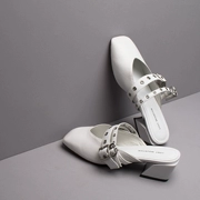 [Orphaned tùy chỉnh] Muller giày với đầu vuông da mặc baotou dép nữ 2017 mùa hè mới Châu Âu và Mỹ