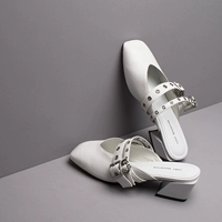 [Orphaned tùy chỉnh] Muller giày với đầu vuông da mặc baotou dép nữ 2017 mùa hè mới Châu Âu và Mỹ sandal bitis nữ