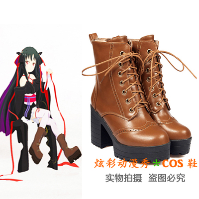 taobao agent ◆ The ingenious girl will not hurt the night yaya cosplay shoes ◆ Coarse high heels lace -up boots, big size shoe boots