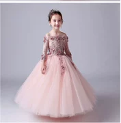 Váy trẻ em mùa đông bé gái Plus nhung công chúa tay dài váy xòe bé gái dày váy cưới cho bé