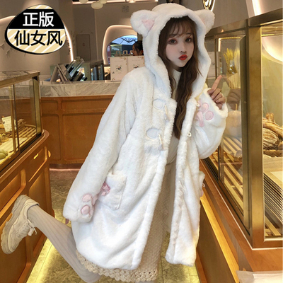 taobao agent Velvet cute woolen demi-season long jacket, Lolita style, increased thickness