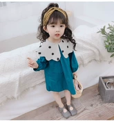 Mùa xuân 2019 quần áo trẻ em mới bé gái cổ áo chấm bi ve áo dài tay váy trẻ em nước ngoài Hàn Quốc - Áo thun