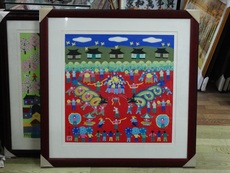 Рисунки акварелью и гуашью 《双龙迎节日》65厘米*65厘米金山农民画曹金根原创作品