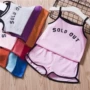 Mùa hè 2018 phong cách mới cho bé gái thời trang in chữ yếm + quần short hai dây phù hợp với bé shop đồ trẻ em