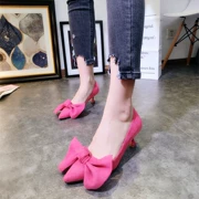 Trạm châu âu sản phẩm mới chỉ ba chiều bow stiletto gót cao gót giày mèo giày thấp giày đơn giày thuyền giày của phụ nữ