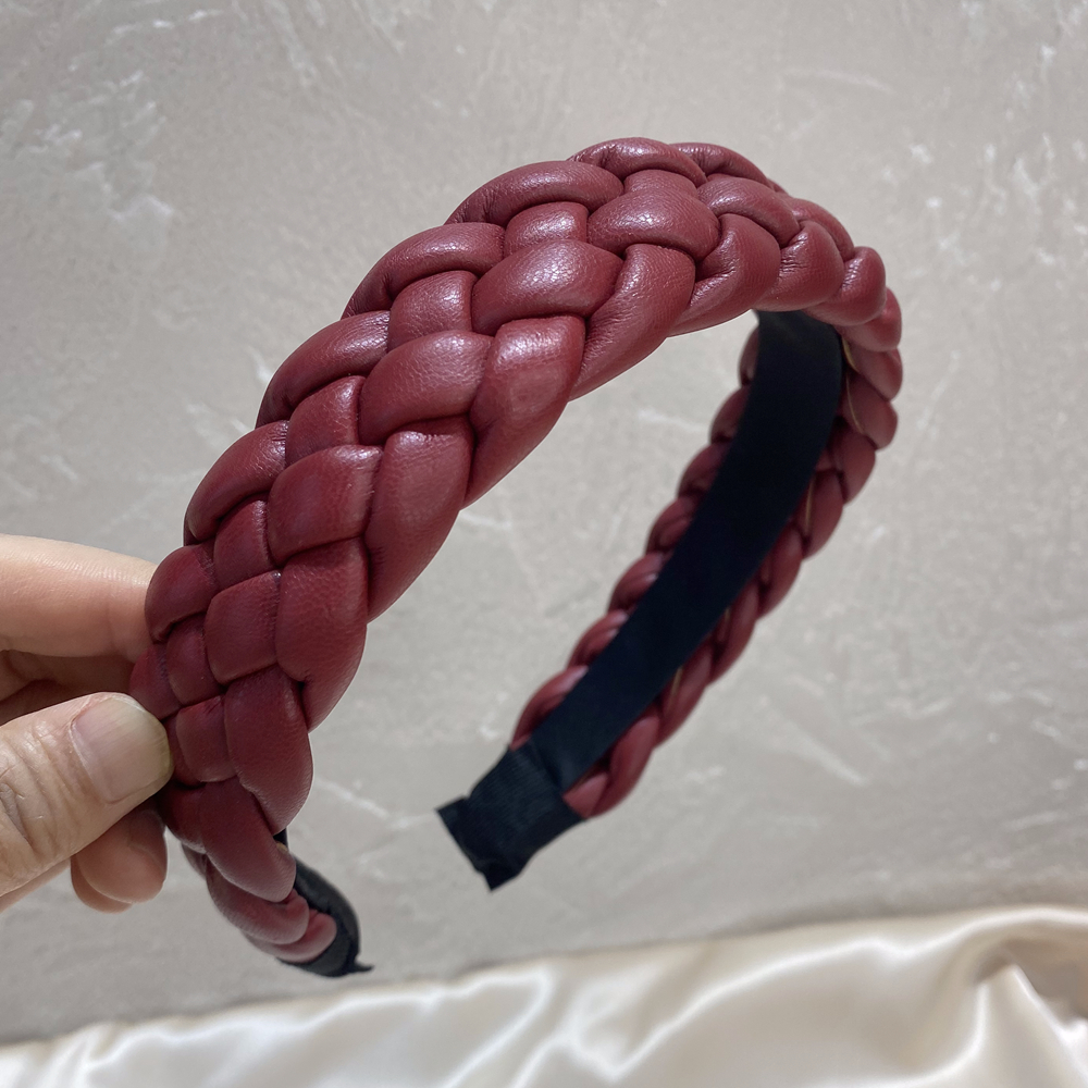 Hand Woven Pu Redthe republic of korea fold hair hoop Net red candy Solid color Wide edge tie wash one 's face Headband Simplicity Hair cave head band female