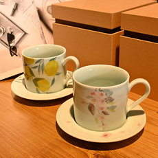 Кружка 景德镇 手工绘咖啡杯 陶瓷牛奶杯 小清新花卉早餐杯子 带杯碟