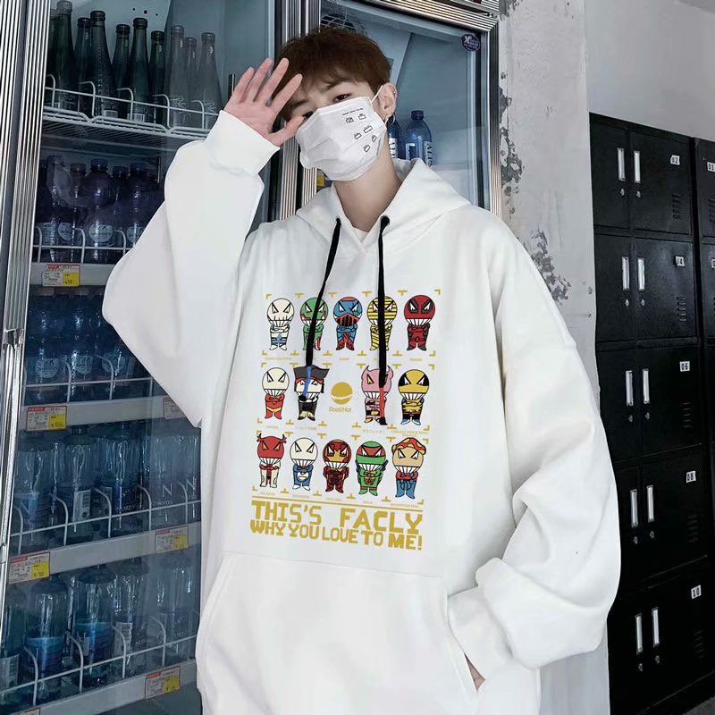 Fun printed hooded sweater for men's fall casual casual casual youth coat Hong Kong fashion student Pullover