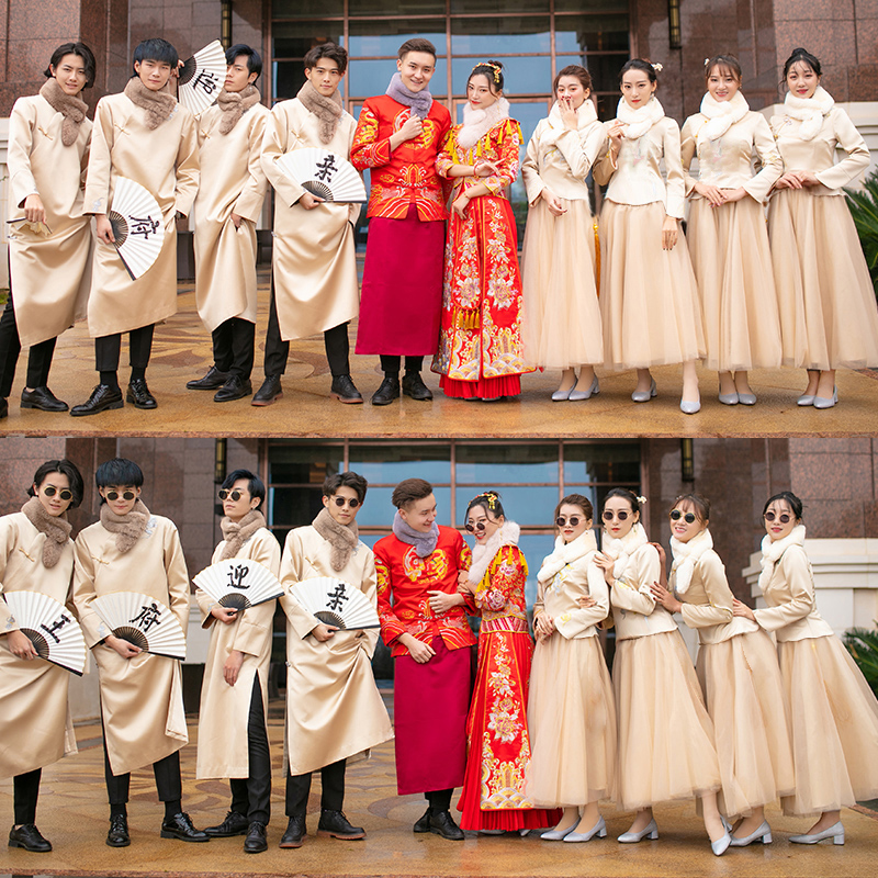 Spring long bridesmaid dress, Chinese style