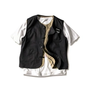 Mùa xuân và mùa hè Mỹ cổ tròn nhiều túi vest vest nam và nữ Nhật Bản dụng cụ retro vest đa túi mỏng - Dệt kim Vest