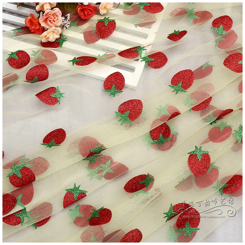 Yellowstrawberry Netting cloth Children's wear Women's wear Dress yarn strawberry Headwear Hair accessories background decorate manual diy Fabric