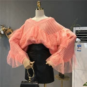 Áo len công sở nữ dáng dài tay 2018 thu đông phiên bản Hàn Quốc mới của áo lưới khâu lỏng áo len mỏng cho học sinh