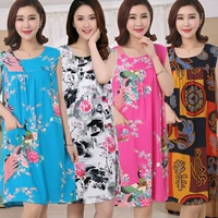 Đặc biệt hàng ngày cotton mùa hè lụa kích thước lớn đồ ngủ nữ trung niên mỏng ngắn tay nightdress không tay giản dị dịch vụ nhà váy mùa đông