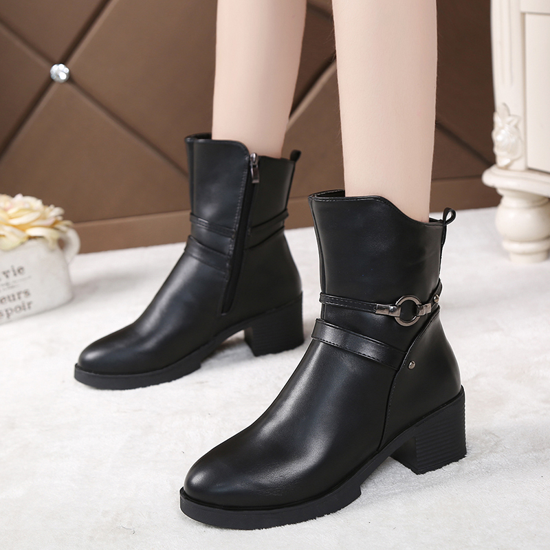 短靴加绒保暖厚底防滑女士马丁靴 Waxa