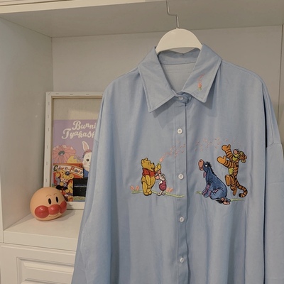 taobao agent Children in September ~ Ancient Vintage children's fun cartoon embroidered shirt Korean retro loose long sleeves