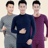 Trung niên và người già Qiuyi Qiuku nam cao cổ bông áo len cotton ông già cha đồ ​​lót nhiệt đặt mùa đông bộ đồ ngủ