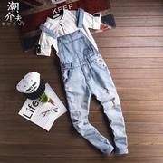 Nhật bản retro denim yếm jumpsuit nam quần vài mô hình ánh sáng hoang dã jeans của nam giới bib