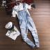 Nhật bản retro denim yếm jumpsuit nam quần vài mô hình ánh sáng hoang dã jeans của nam giới bib Áo khoác đôi