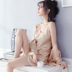 Hàn quốc phiên bản của áo ngủ nữ băng lụa sexy dây đeo màu rắn nightdress dài tay áo ngủ đồ ngủ nhà dịch vụ hai mảnh phù hợp với Night Robe