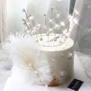 Trang trí bánh nướng Crystal Stars Crown Pearl Feathers Tóc đà điểu Tóc sinh nhật Bánh tráng miệng Dress Up - Trang trí nội thất